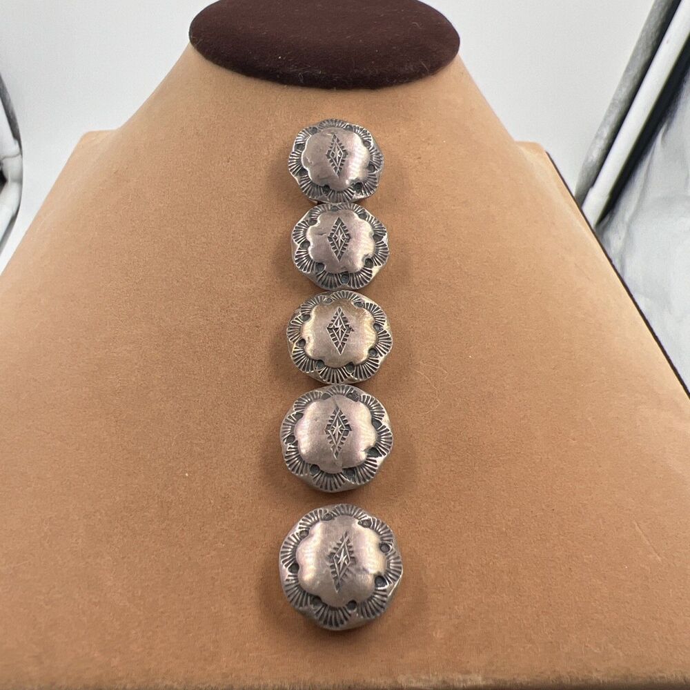 Set Of 5 Sterling Silver Button Covers Western Native American Snap On Vintage